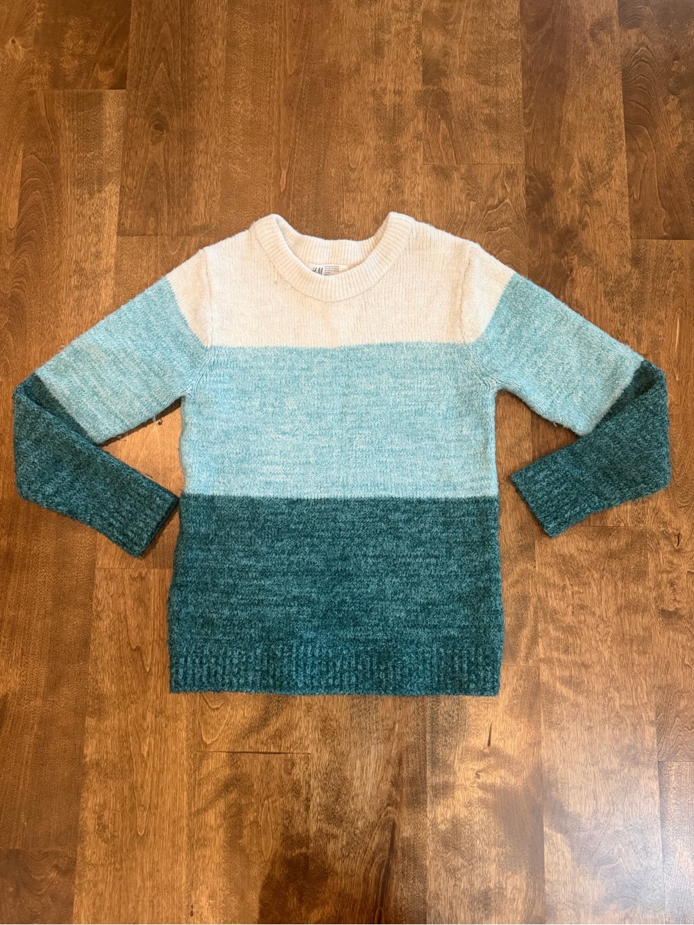 H&M Colorblock Crewneck Sweater in Cream and Teal Tones